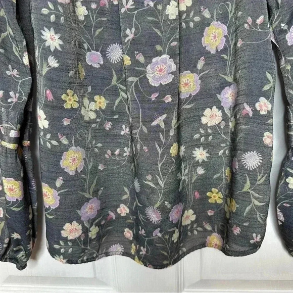 LC Lauren Conrad Blouse Greyish Black Floral Square Neck Flowy Size Small - Picture 16 of 16